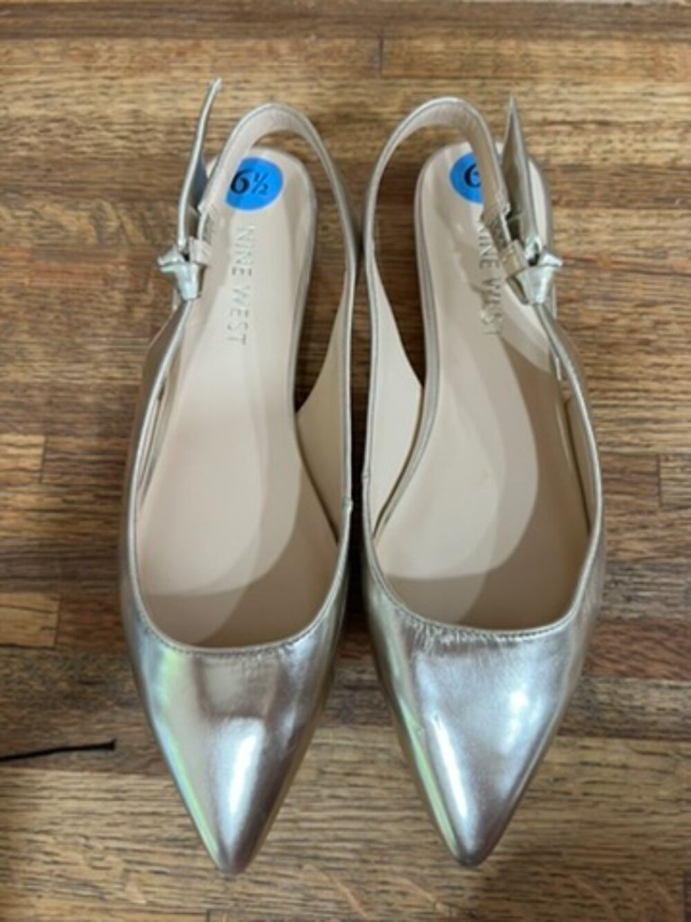 Nine West Slingbacks Size 6.5 Y2K Metallic Pointed Toe Flats Gold New